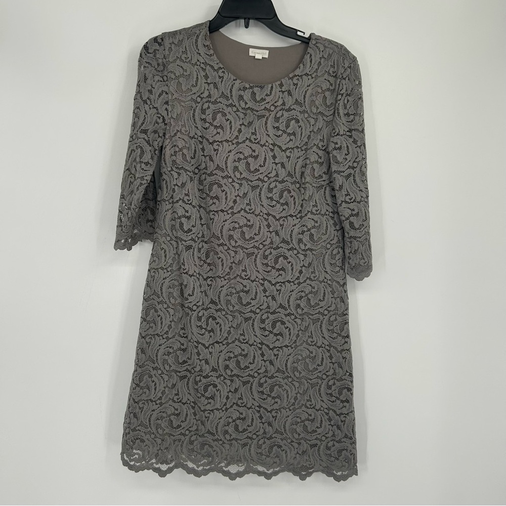 Garnet Hill Taupe Lace Overlay Knee Length Business Casual Dress Size 10